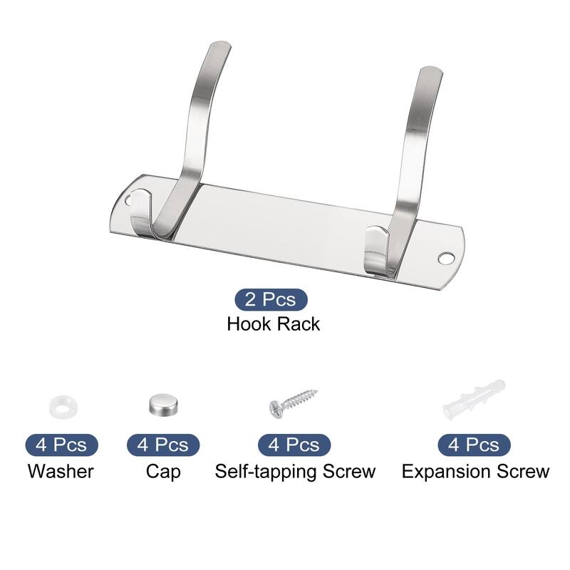 Coat Hook Rack Wall Mounted with 2 Hooks Hook Rail Wall Hangers Silver