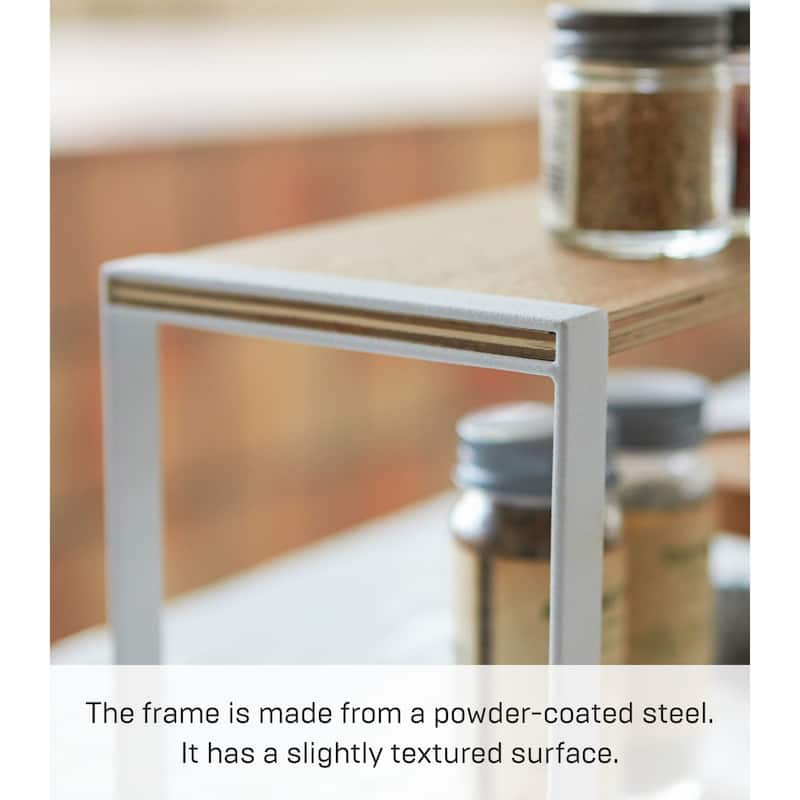 Yamazaki Home Single-Tier Riser, Steel and Wood, Holds 4.4 lbs - L 4.72 x W 15.75 x H 6.1 inches