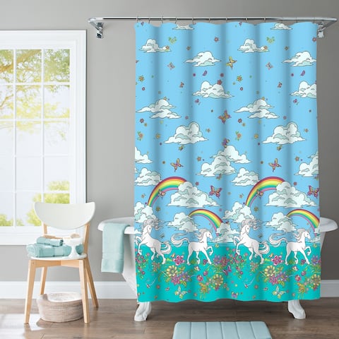 Kidz Mix Unicorn Rainbow Shower Curtain - Blue - 72" x 72"