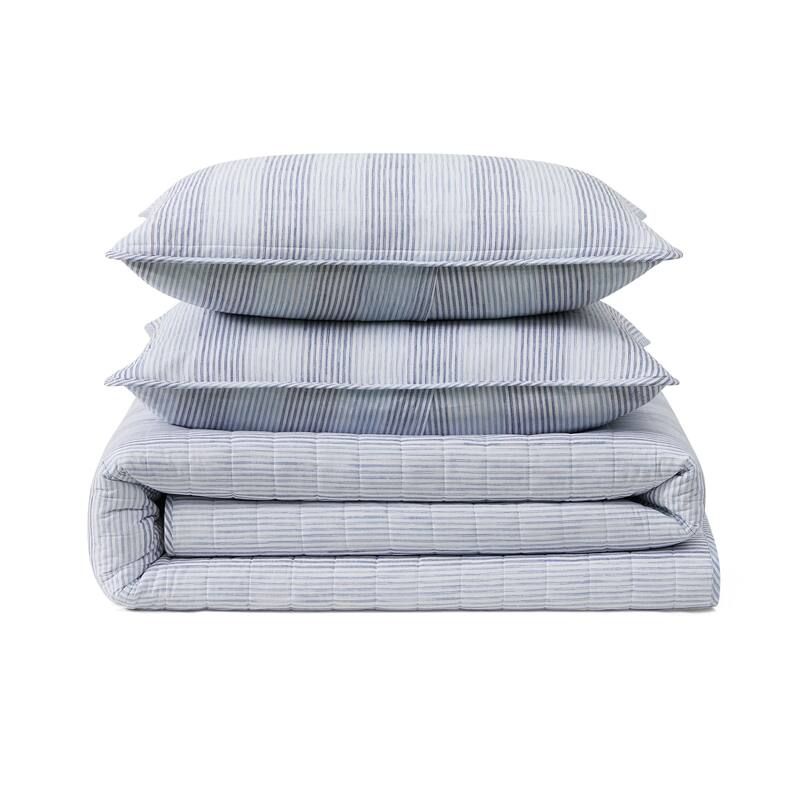 Tommy Bahama Bahama Weekend Stripe Cotton Reversible Blue Quilt Set