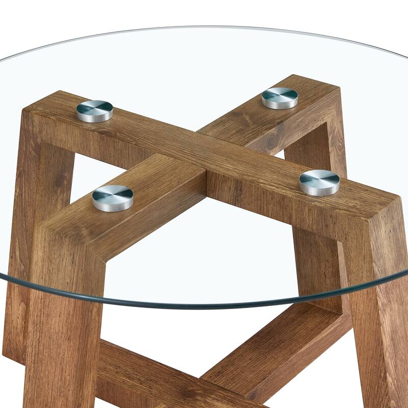 Modern Round Coffee Tables with Tempered Glass Tabletop