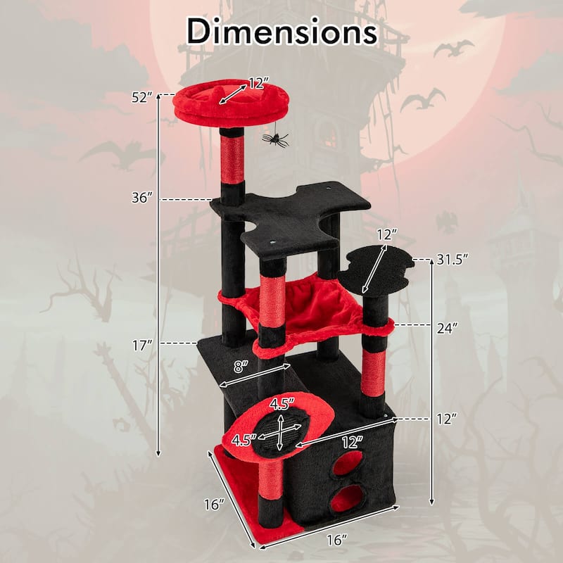 Costway 52" Gothic Cat Tree with Plush Perch & Condo Hammock& Hanging - as pic shows - See Details