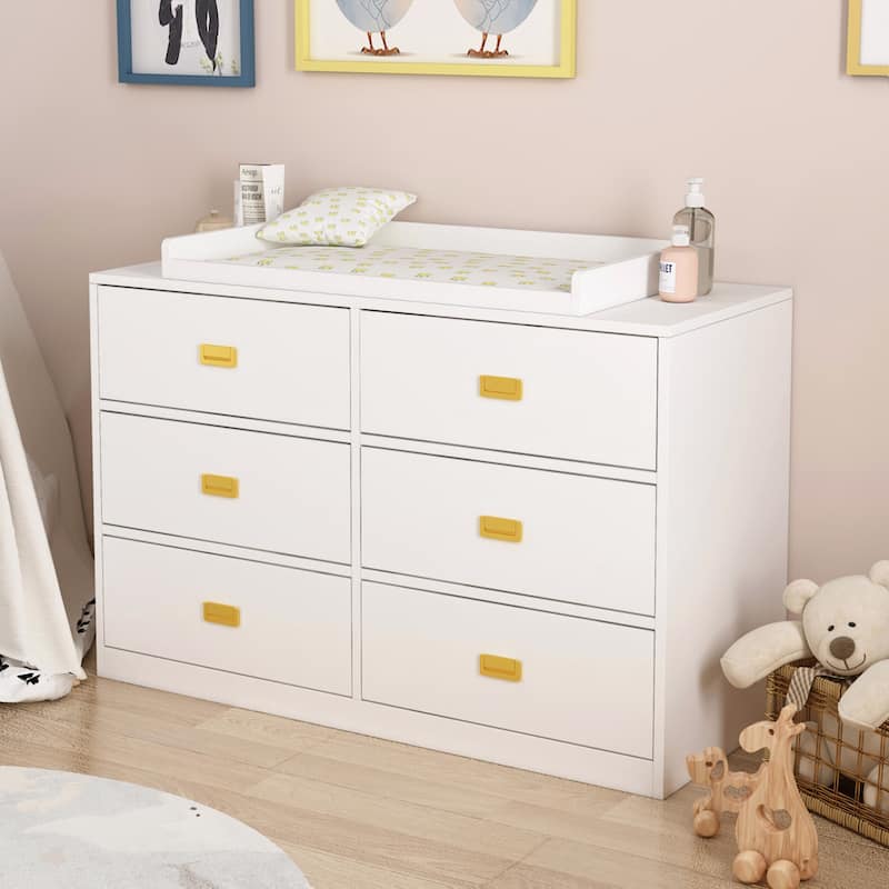Kerrogee 6-Drawer Dresser with Changing Table - Grey - White - 6-drawer