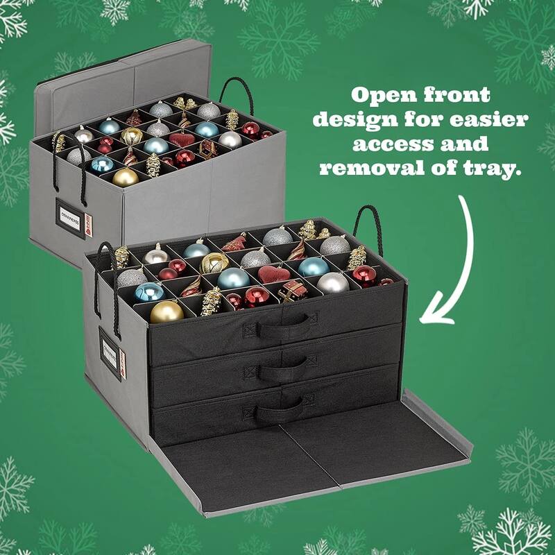 HOLDN’ STORAGE Christmas Ornament Storage Container Box with Dividers - Stores up to 72 - 3" Ornaments