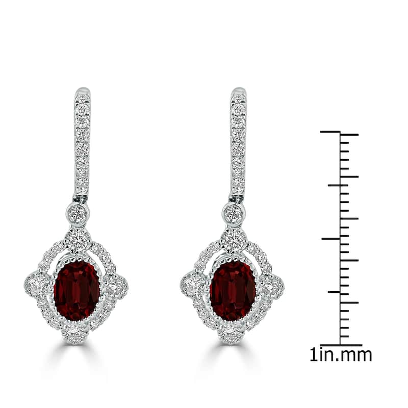 Auriya 7/8ct Fancy Oval-cut Garnet Halo Diamond Dangle Earrings 7/8ctw 18k Gold