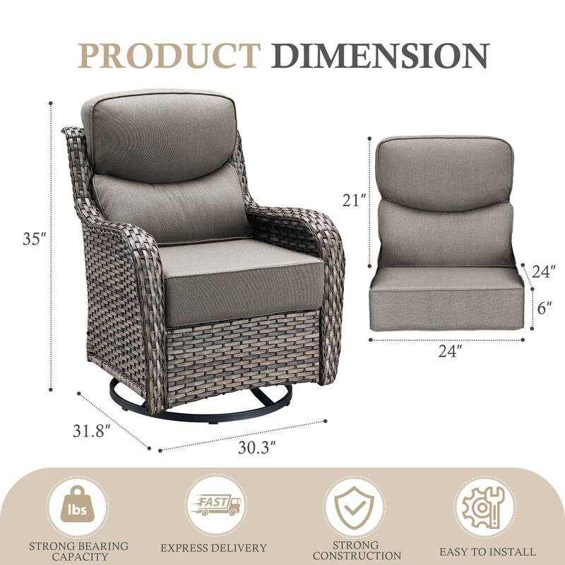 Arcadia Wicker Patio Swivel Glider Chairs with 6-Inch Cushions (4-Pack)