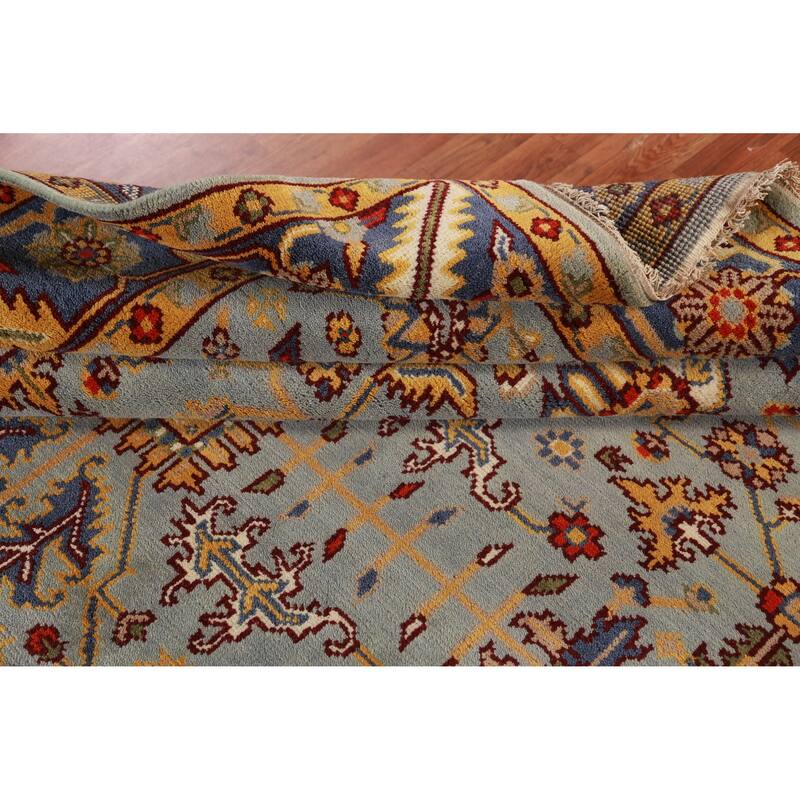 Geometric Oushak Indian Area Rug Hand-Knotted Wool Carpet - 7'11" x 9'10"