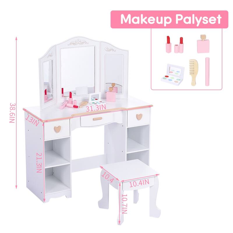 Kids Vanity Set with Mirror and Drawer Vanity Table and Chair Set