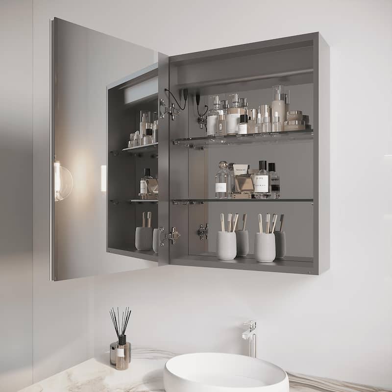 LED Lighted Bathroom Medicine Cabinet with Anti-Fog, Dimmable Mirror, Adjustable Brightness & Color Temperature