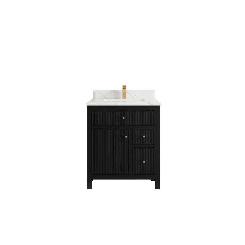 Willow Collections 30 in W x 22 in D Sonoma Free Standing Reeded Single Sink Bathroom Vanity with Countertop - 1.5" Calacatta Laza - Black