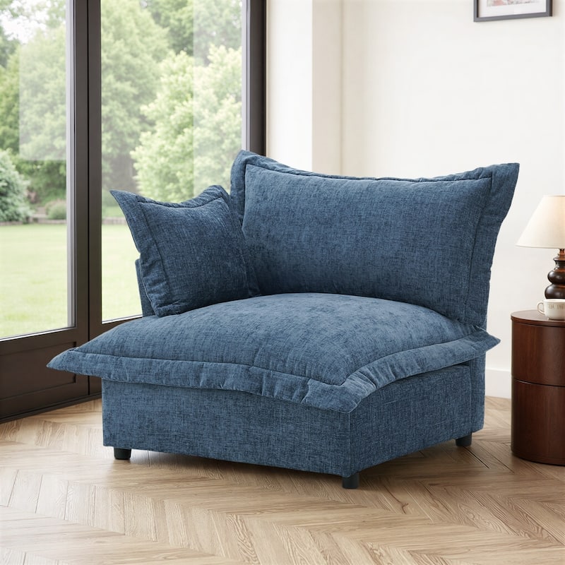 40"W Oversized Upholstered Chenille Comfy Cloud Corner Accent Chair - Left Facing - Navy