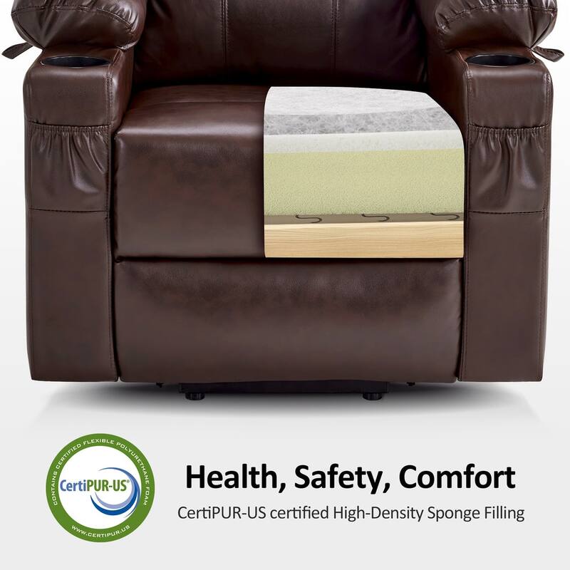 MCombo Large Power Lift Recliner Leather Chair with Massage, Heat, Cup Holders,Extended Footrest, Leather 7516