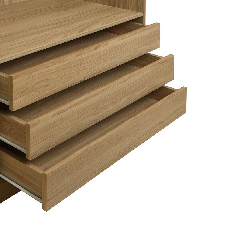 Open Armoire Wardrobe with 3 Drawers 67.70 Inch Freestanding Wardrobe with Clothes Rail Wooden Bedroom Storage Cabinet