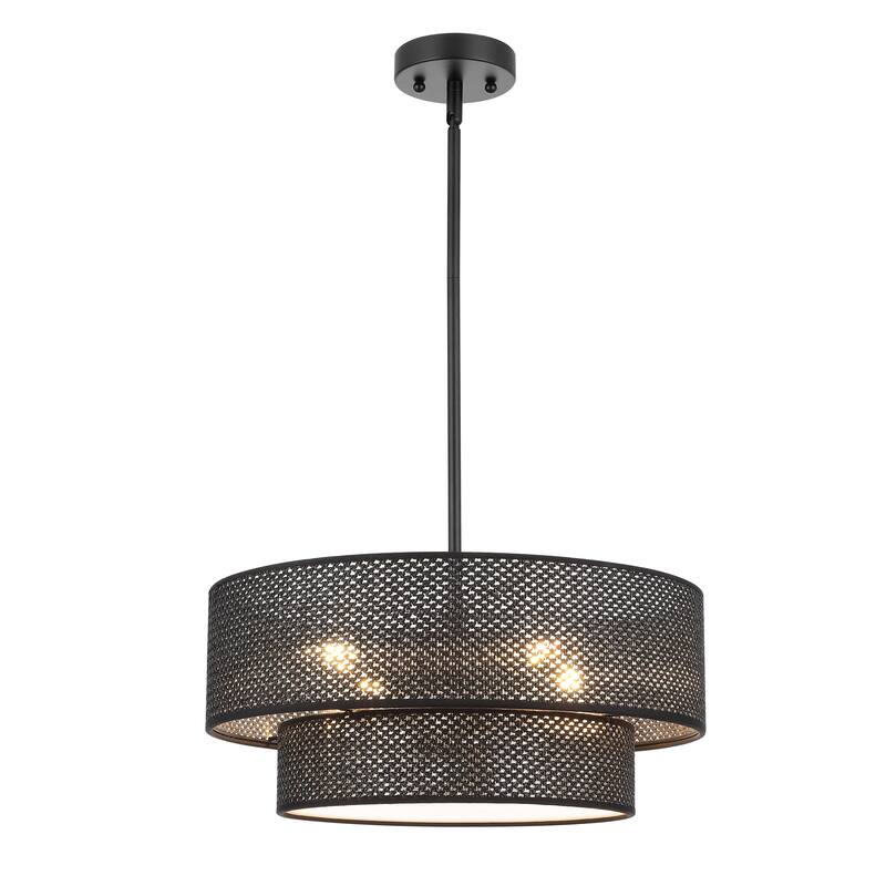 Modern Chandelier 18" 4-Light Black Woven Rattan Shade