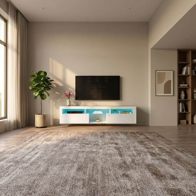 Meble Furniture Bari 200 Wall Mounted Floating 79" TV Stand - Modern Entertainment Center for up to 90" TVs with 16-Color