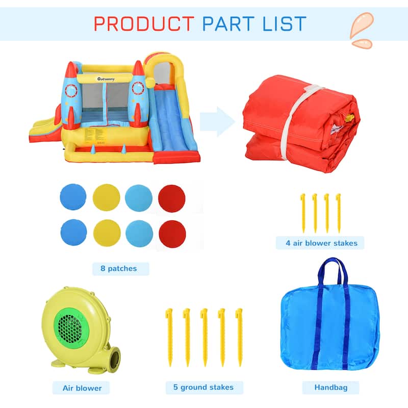 Outsunny 4-in-1 Kids Inflatable Bounce House Jumping Castle with 2 Slides, Climbing Wall, Trampoline, & Water Pool Area