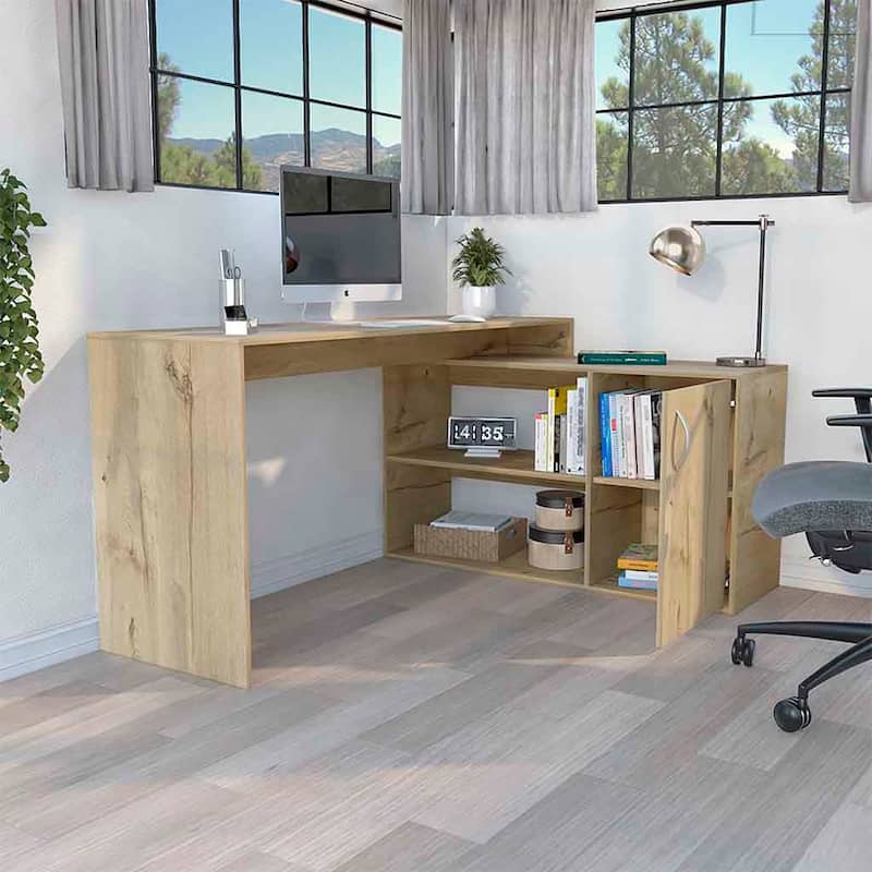 Modern L-Shaped Computer Desk with Open & Closed Storage Computer Table for Living Room Bedroom