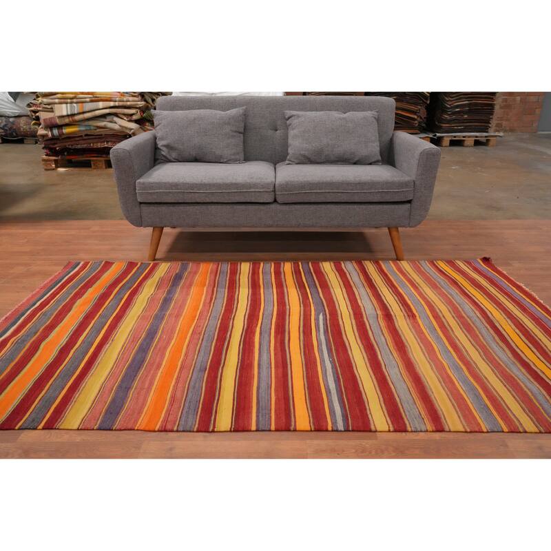 Hand Woven Oriental 100% Wool Carpet Southwestern Geometric Oranges & Rust Kilim Area Rug - 7' 7'' X 4' 6''