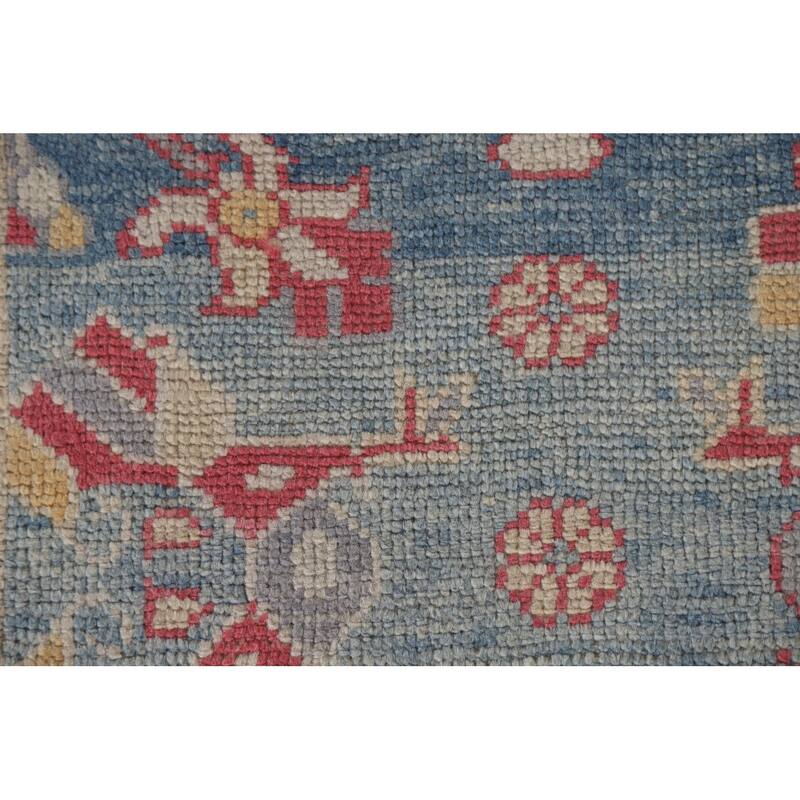 Vegetable Dye Oushak Turkish Runner Rug Handmade Floral Wool Carpet - 3'1"x 12'10"