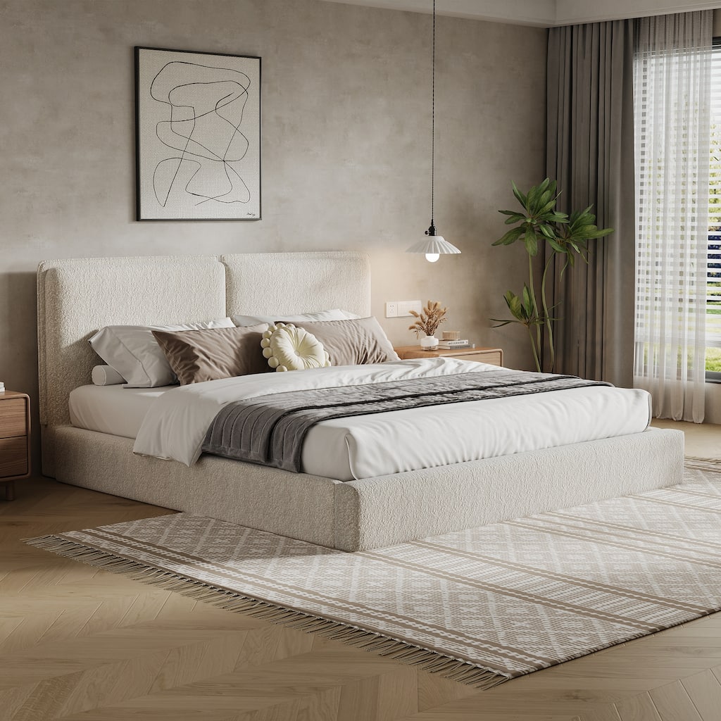 Christopher Knight Home - Modern Upholstered Bed with Double - Pillow Headboard