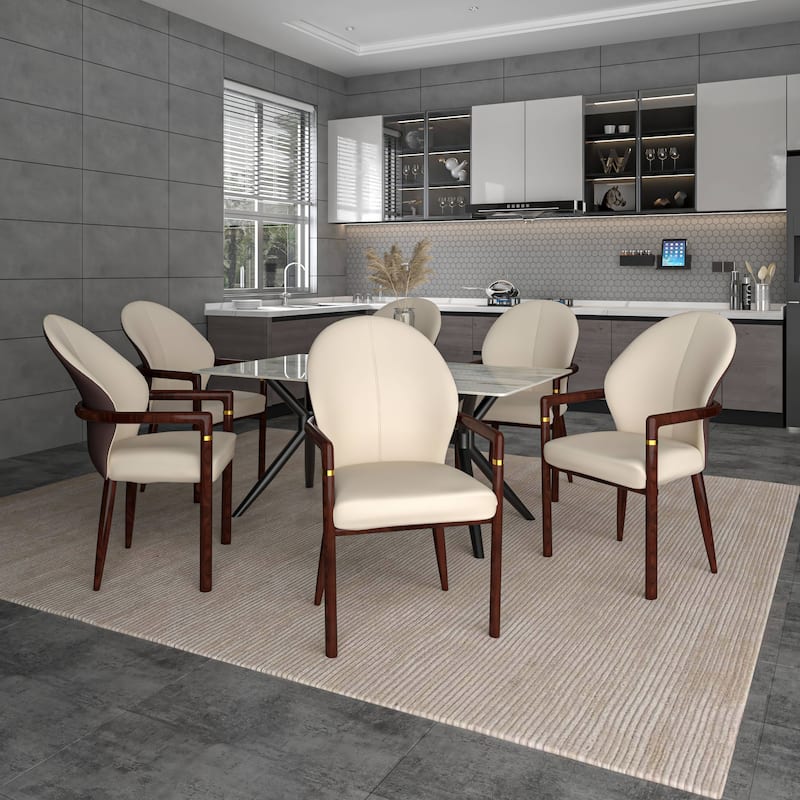 LeisureMod Set of 2 Modern Leather/Velvet Dining Chair - Elegant Armchair with Gold Accents for Home Office & Kitchen