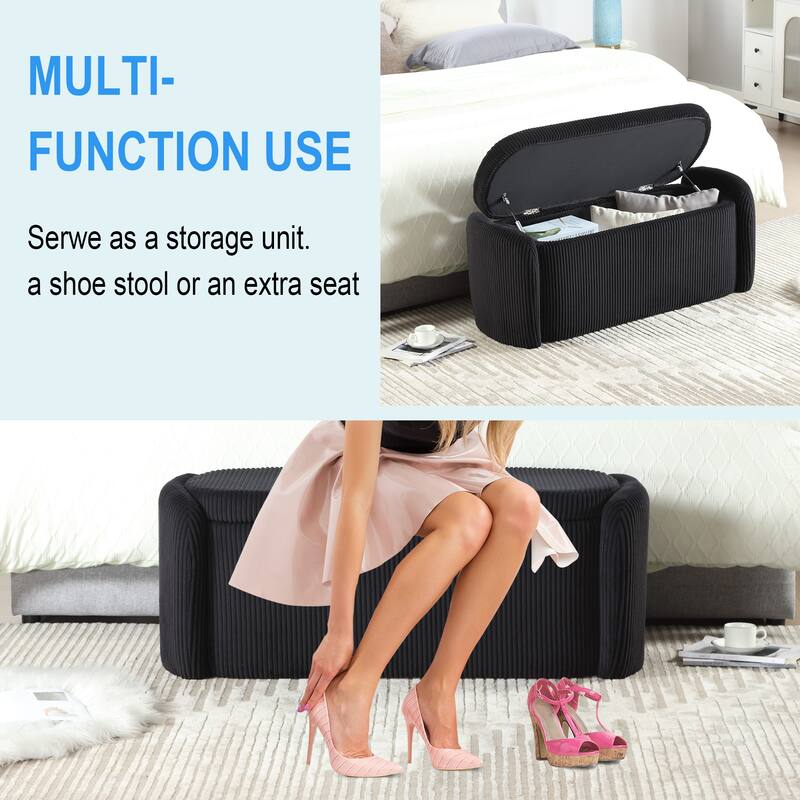 House Hold Storage Ottoman,Bedroom End Bench,Upholstered Fabric Storage Ottoman with Safety Hinge - Black