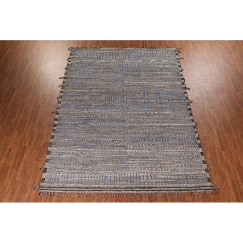 All-Over Striped Moroccan Oriental Area Rug Hand-Knotted Wool Carpet - 9'0"x 12'9"