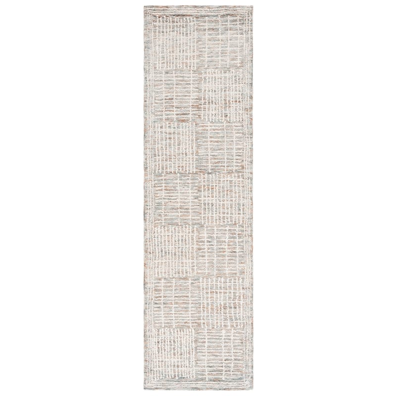 SAFAVIEH Handmade Abstract Anoek Checkered Wool Rug - 2'3" x 8' Runner - Brown/Ivory