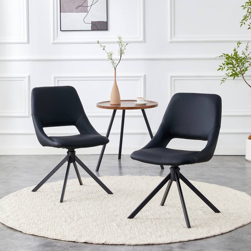 Comfortable Swivel Dining Chairs Set of 2, Metal Kitchen Chairs with GoldMesh Scratch-Resistant Leather and High Back - Black