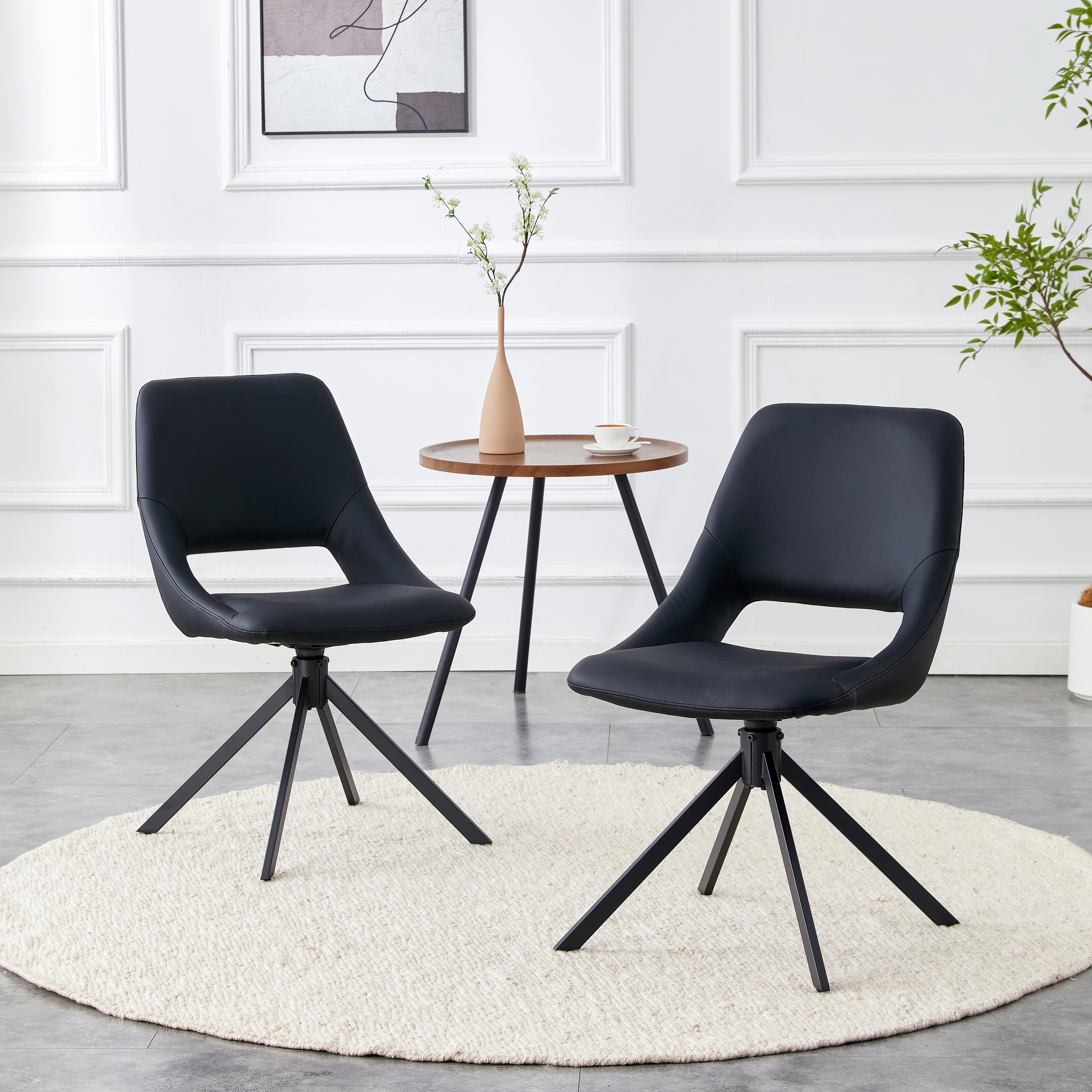 Comfortable Swivel Dining Chairs Set of 2, Metal Kitchen Chairs with GoldMesh Scratch-Resistant Leather and High Back