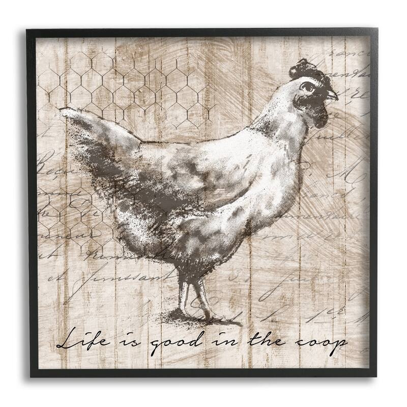 Stupell Life's Good In Coop Vintage Text Farm Chicken Framed Wall Art - Beige - 24 x 24 - Black