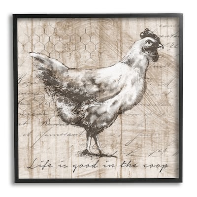 Stupell Life's Good In Coop Vintage Text Farm Chicken Framed Wall Art - Beige