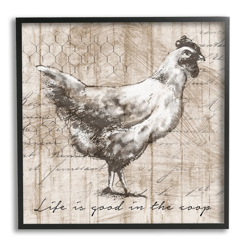 Stupell Life's Good In Coop Vintage Text Farm Chicken Framed Wall Art - Beige