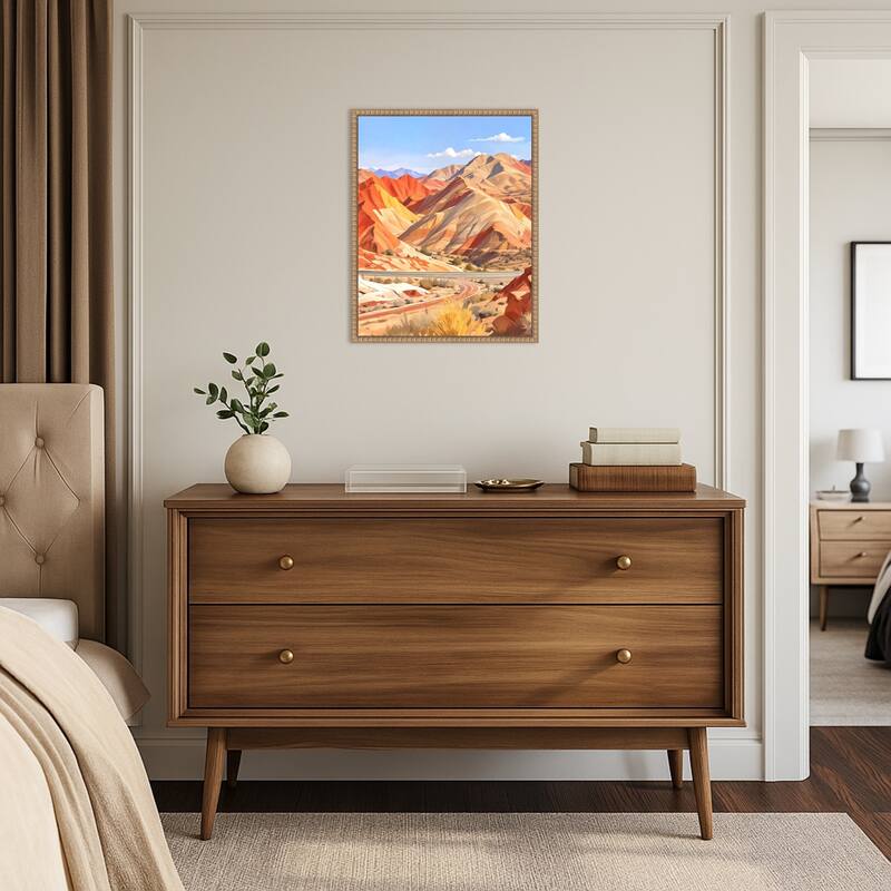 Where the Earth Wears Fire and the Sky Whispers Peace by Uma Gokhale Framed Canvas Wall Art Print