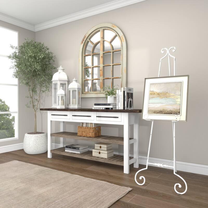 Metal Scroll Large Adjustable 3 Tier Display Easel with Chain Support - White - Roche River Decor