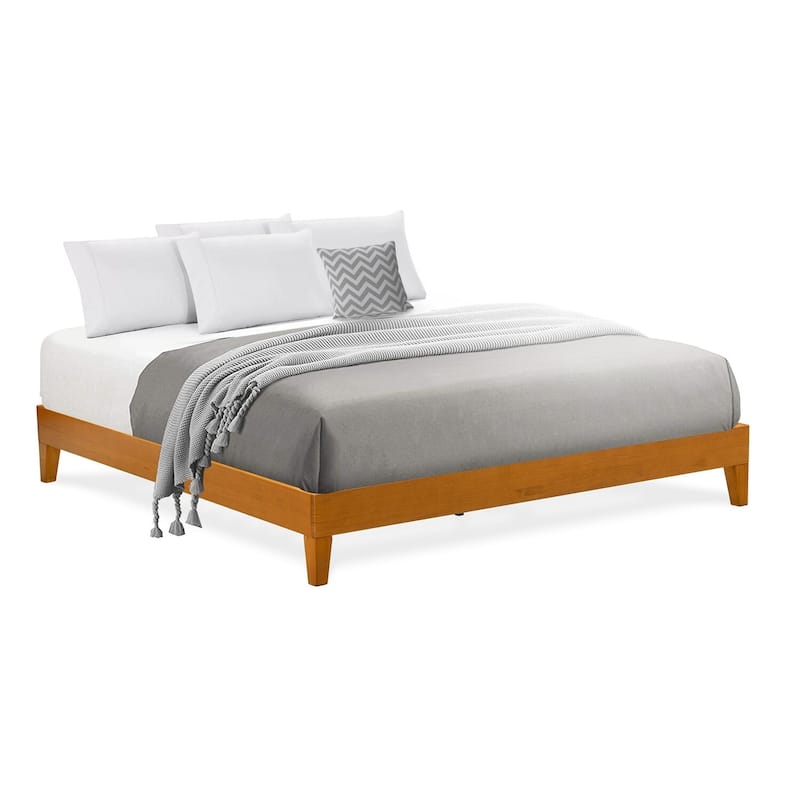 King Size Bed Frame - Sturdy Platform Bed with Hardwood Legs - Oak Finish Bedroom Furniture