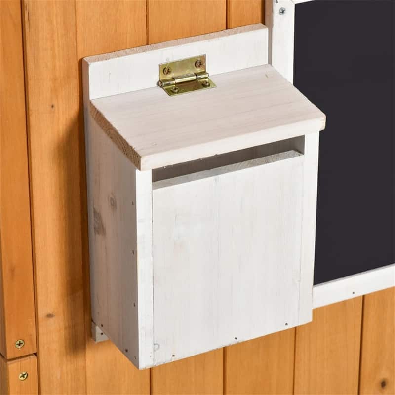 Yellow Wooden Kids Outdoor Playhouse with Mailbox Blackboard Bench and Flowerpot Holder - 48" L x 42.5" W x 53.25" H