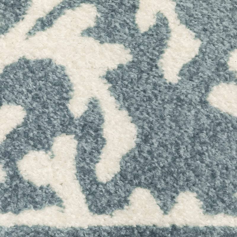 Quartz Coastal Coral Border Blue/ Ivory Area Rug