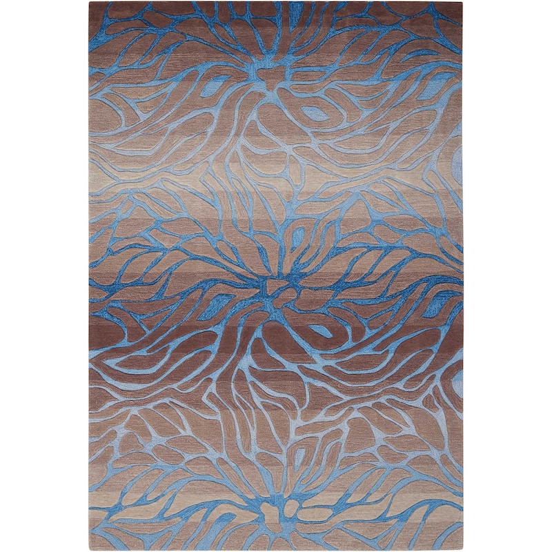 HomeRoots Gray and Blue Botanical Leaves Area Rug - 126' X '96' X '0.5