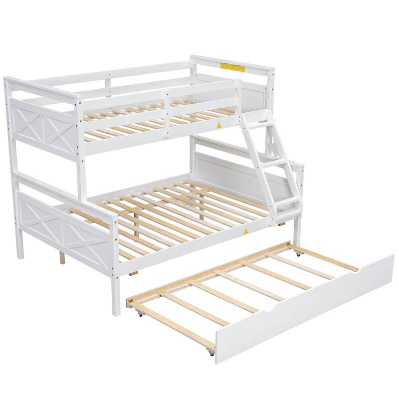 Twin Over Full Bunk Bed With Ladder, Twin Size Trundle, Safety Guardrail