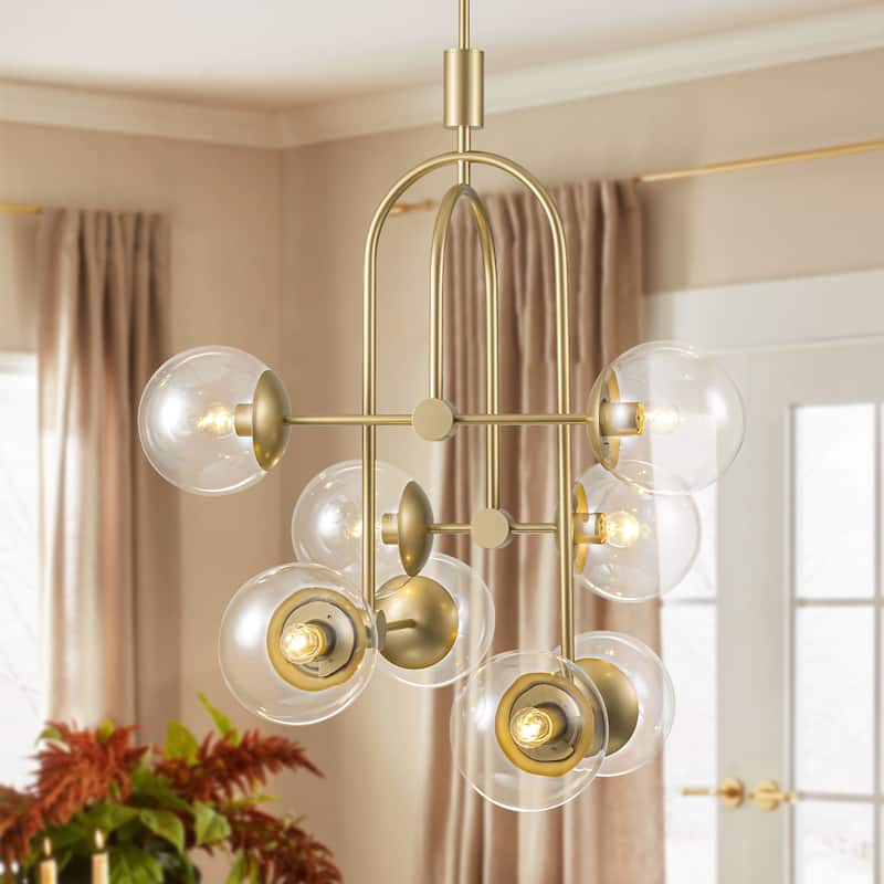 8-Light Modern Gold Clear Glass Globe Bubble Chandelier for Dining Room - 29.1 in. W x 114.2 in. H