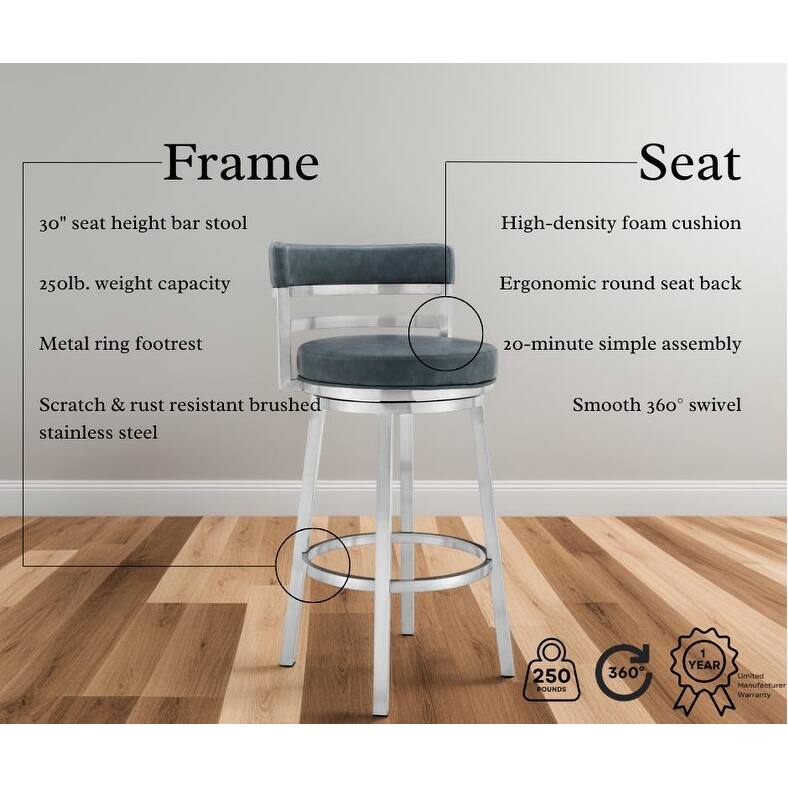 Titana Blue or Red Faux Leather Upholstered Swivel Bar/Counter Stool