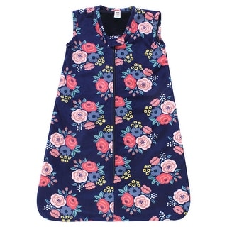 Hudson Baby Infant Girl Plush Faux Fur Sleeping Bag, Wearable Blanket, Navy Bold Floral