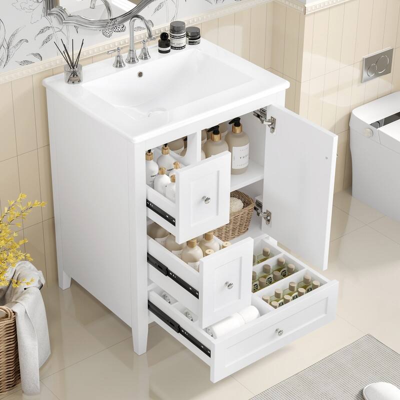 24" Bathroom Vanity with Storage, Adjustable Shelf and Removable Dividers