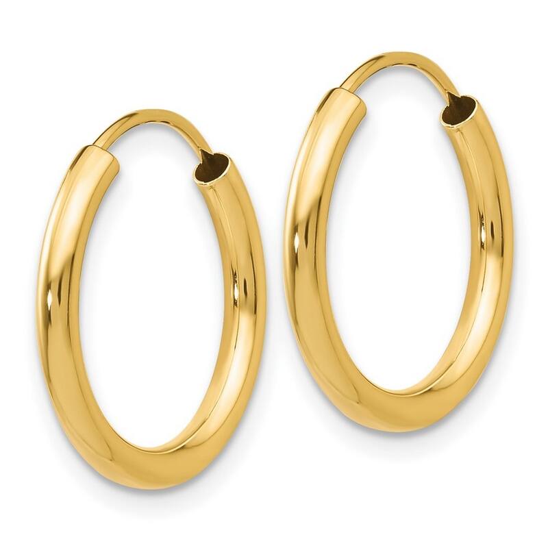 Curata 14k Yellow Gold tube 2x14mm Polished Round Endless Hoop Earrings