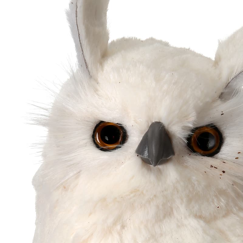 11.5" White Furred Snow Owl W/Baby
