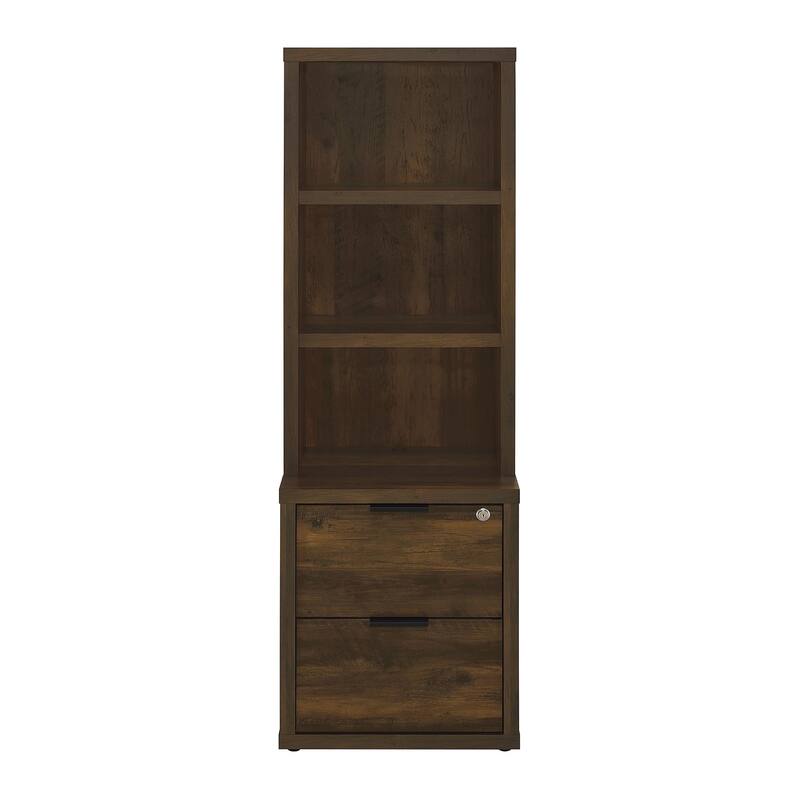 2 Drawers and 3 Open Shelves Wooden Bookcase - Dark Pine