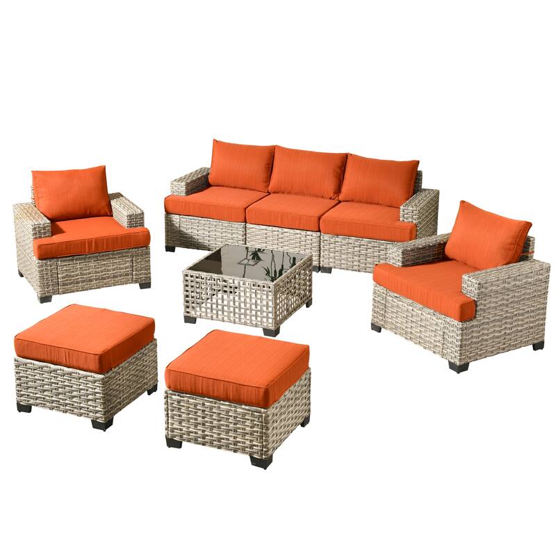 HOOOWOOO 8-piece Outdoor Wicker Patio Furniture Set with Coffee Table