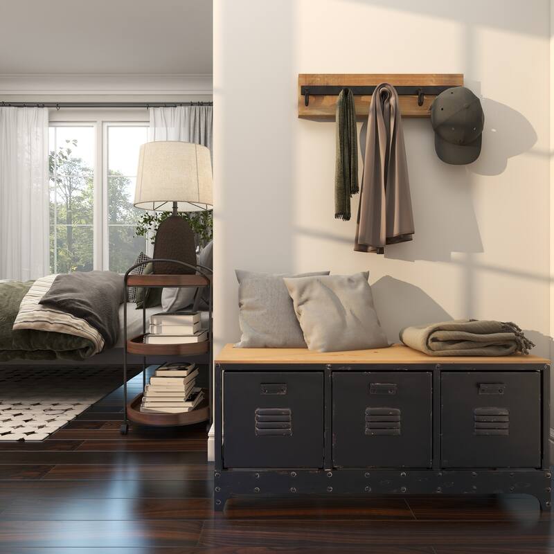 Gold Wooden 6 Hangers Wall Hook - 24 x 4 x 6