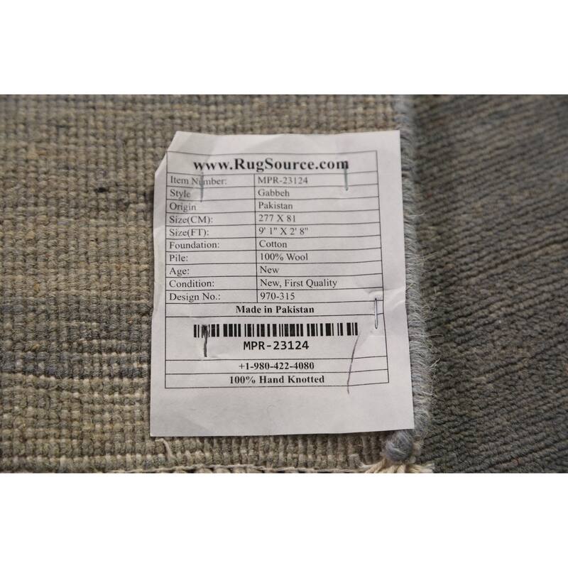 Gray Gabbeh Oriental Runner Rug Hand-Knotted Wool Carpet - 2'8" x 9'1"
